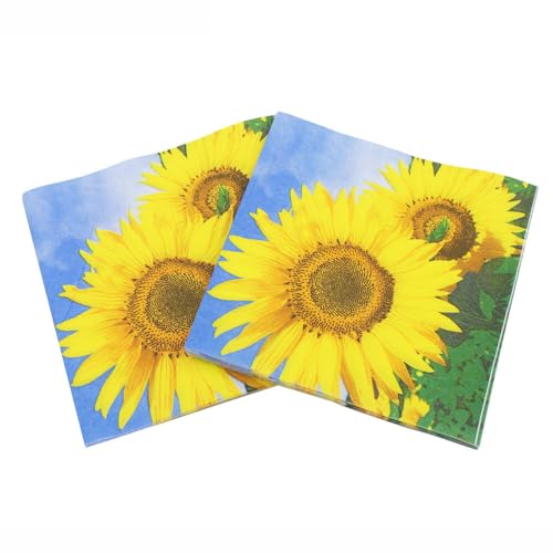 100 Stück Papierservietten, 2-Lagig, Sunshine-Sonnenblumen-Druck, Party-Servietten, Einweg-Party-Servietten, Cocktail-Servietten, Lunch-Servietten Für Geburtstag, Hochzeit, Wie Abgebildet, 33 X 33 von COSKTIARL