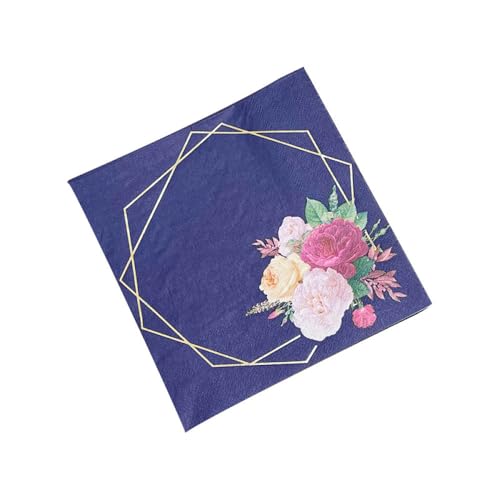 100 Stück Papierservietten – Blaue, Heiße Goldblume, Quadratisch, Einweg-Party-Papierservietten, Elegante Servietten, Cocktailservietten, Abendessenservietten Für Nachmittagstee, Babyparty, Wie von COSKTIARL