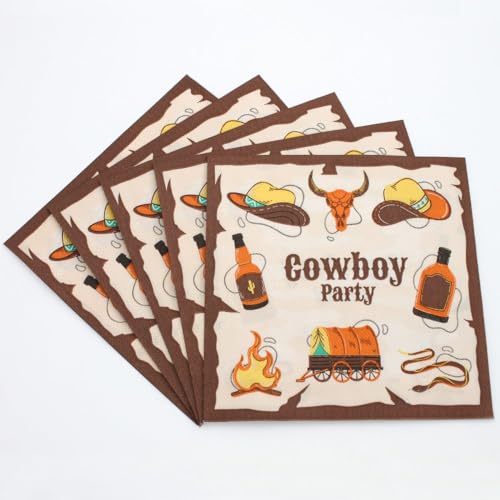 Einweg-Partyservietten – Western-Cowboy-Druck, Servietten Für Nachmittagstee-Party-Dekorationen, Geburtstag, Babyparty, Hochzeit, Jahrestag, Gartenparty, Wie Abgebildet, 33 X 33 Cm von COSKTIARL