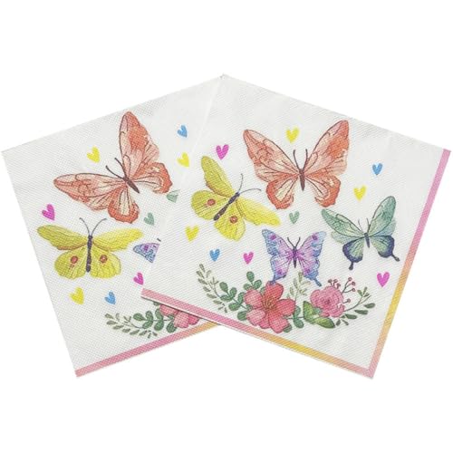 Servietten – Bunte Schmetterlinge Drucken Tischdekoration Papierservietten Mit Motiv Auch Für Decoupage Und Decoupage Cocktailservietten/Servietten/Papier Mit 2 Schichten, Wie Abgebildet, 33 * 33 Cm von COSKTIARL