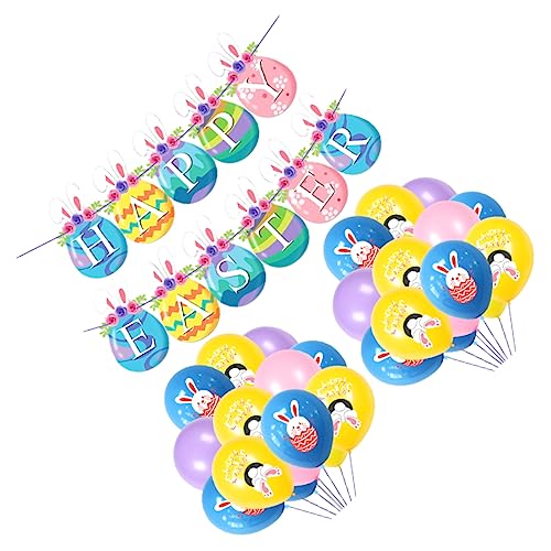 COSMEVIVI Happy Easter Celebration Party-Ballon-Set mit Bannern und Kaninchen-Designs in Rosa Blau und aus Latex von COSMEVIVI