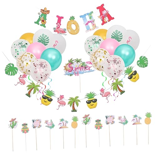 COSMEVIVI 1 Set Hawaii Dekoration Partyzubehör Hawaii Partybanner Hawaii Banner Ballon Aloha Partydekorationen Hawaii Kuchenaufsatz Banner Ballon Luau Partybanner Sommerparty von COSMEVIVI