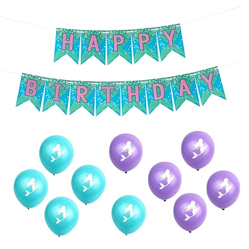 COSMEVIVI 11 Stück 1 Set Meerjungfrau Banner Druckballons Meerjungfrau Konfetti Luftballons Partyzubehör Ballons Meerjungfrau Geburtstagsbanner Happy Birthday Ballons Luftballons von COSMEVIVI