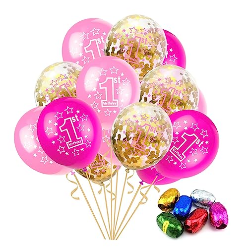 COSMEVIVI 15 Stück 12 Zoll Latexballons Rosa & Gold Bedruckte Aufblasbare Ballons Für Babyparty Und 1 Geburtstag Dekoration Inkl Zufälligem Farbband Perfekt Für Feierlichkeiten von COSMEVIVI