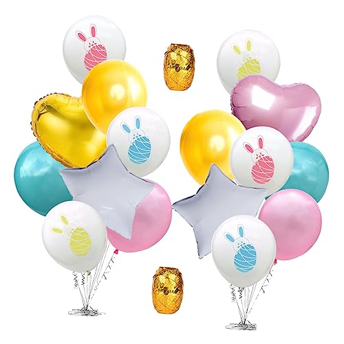 COSMEVIVI 18 Teiliges Set Mit Bunten Latex Und Aluminiumfolienballons Verschiedenen Formen Für Festliche Osterdekorationen Bedruckte Ballons Einfarbige Ballons 18 von COSMEVIVI