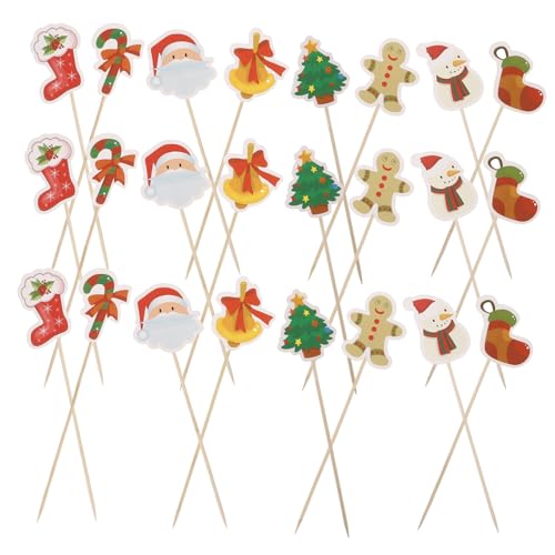 COSMEVIVI 24 Stk Weihnachtsgeschirr Cupcake Topper Zum Geburtstag Cupcake-topper-sticks Sandwich-zahnstocher Dekorative Spieße Fruchtstäbchen Holzstäbchen Für Partys Partyzubehör Hölzern von COSMEVIVI