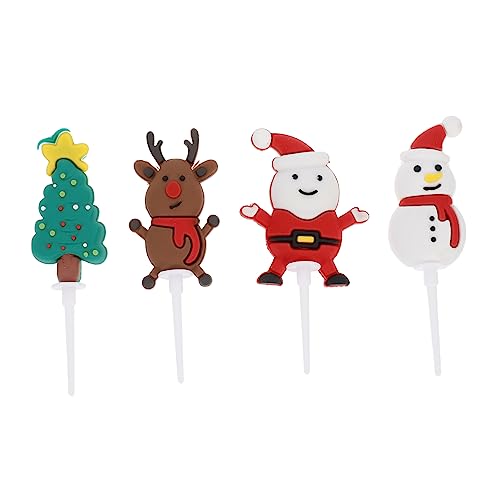 COSMEVIVI 4 Stück Weihnachtskucheneinsatz Weihnachtliche Essensauswahl Santa Cupcake Topper Weihnachtsfeier Versorgung Weihnachts-cupcake- Weihnachtskuchen Topper Colorful Weiches Gummi von COSMEVIVI