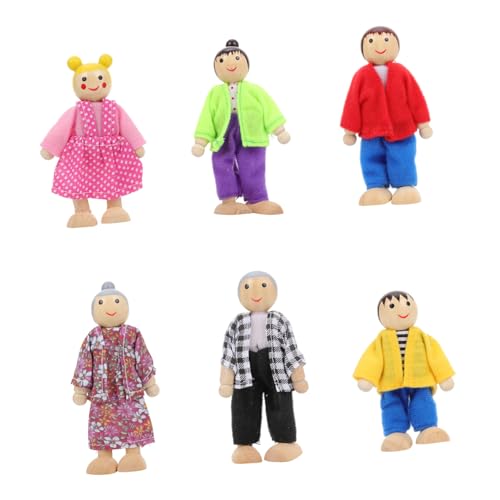 COSMEVIVI 6 Teiliges Set Niedlicher Holzfiguren Miniatur Puppen Für Die Wohnungsdekoration DIY Familienmodell Mit 6 Köpfen Ideal Als Oder Dekoartikel Für Puppenhaus von COSMEVIVI