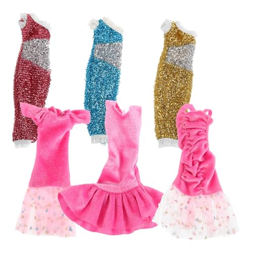 COSMEVIVI 6pc Pailletten Baby Puppe Kleid Party Kleid Prinzessin Kostüm Eine Schulter Rock Für Puppe Kleidung von COSMEVIVI