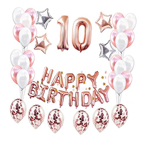 COSMEVIVI Luftballons Set Zum Geburtstag 10 Jahre Alt Aus Aluminiumfolie Und Latex Mit Buchstaben Und Zahlen Inklusive Pailletten Konfetti Perfekte Dekoration Für von COSMEVIVI