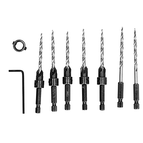 11/64 Holz-Senkbohrer-Set, konisch verstellbar mit 1/4 Sechskantschaft, Schnellarbeitsstahl, schnelles und sanftes Senken, inklusive Anfasgerät und Schraubenschlüssel von COSMICROWAVE