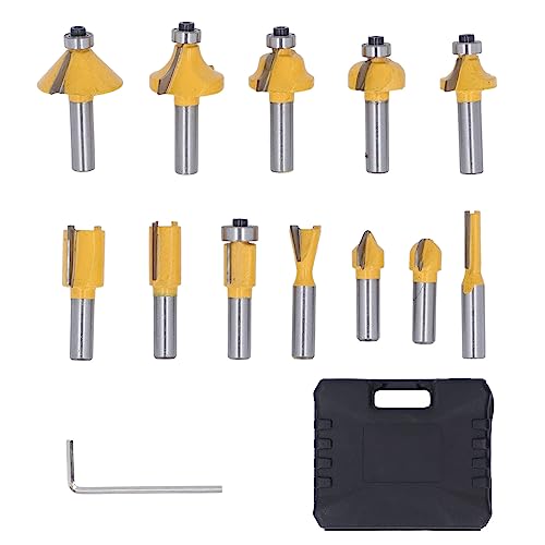 12pcs Router Bit Set 8mm Shank Carbid Blatt Holzverarbeitungsschneider -Kit zum Kantenschlitzschneide, mit Aufbewahrungsbox und Sechskantschlüssel von COSMICROWAVE