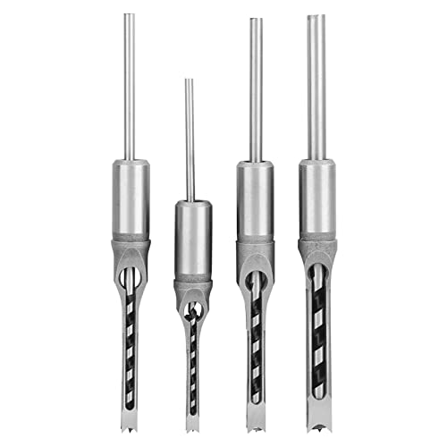 4pcs Quadratlochbohrer -Bits Set, 1/4 5/16 3/8 1/2 Größen, Holzhändlermeißel für Dichteplatine, mittlere Faser, Partikelplatine, stabiles Lagerstahl, U -förmige Chip -Grooves von COSMICROWAVE