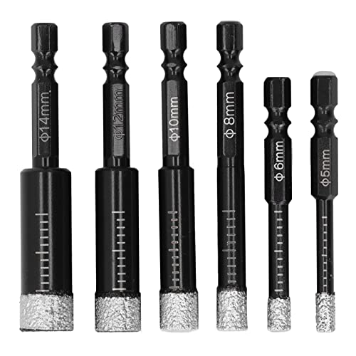 6pcs/Set Bohrerbits für Fliesenmarmorporzellankeramik -Granitmauerwerk, trockener nasse Bohrungen, 5 mm 14 mm Größen, Sechskantschable, schnelles Lochbohrungen mit Wachskühl von COSMICROWAVE