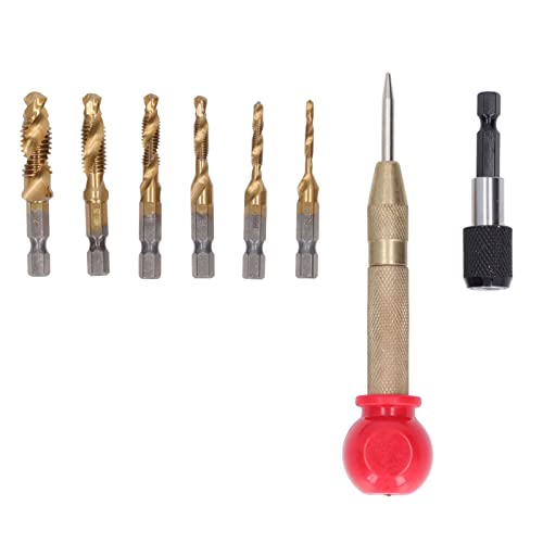 8pcs Gold HSS -Bohrerhahnset mit Hex -Shank, Ti -Beschichtung, Metrikkombination für Weichmetall, Aluminium, Eisenbohrungen und Klopfen von COSMICROWAVE