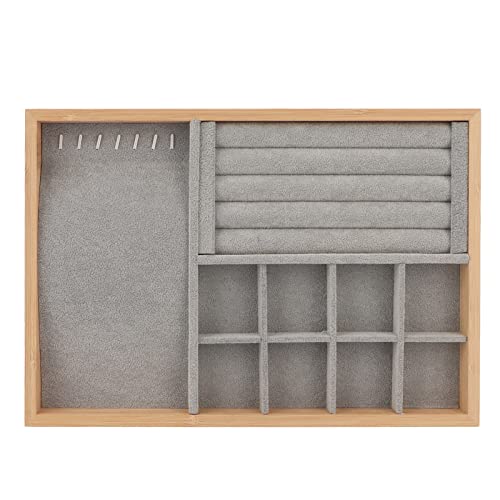 COSMICROWAVE Schmuck-Organizer-Tablett, Schubladeneinsatz, Halsketten, Anhänger, Schmuckschatulle, Organizer und Tablett, mit Haken, für Ohrringe, Halsketten, Armbänder, Ringe, (Gray) von COSMICROWAVE