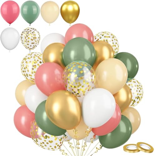 60 Stück 30,5 cm Salbeigrün Rosa Luftballons Set, dicke Latex-Party-Luftballons, weiße Aprikose, metallisch, goldener Ballon, Konfetti-Ballon, Retro-Luftballons für Hochzeit, Babyparty, Geburtstag, von COSORO
