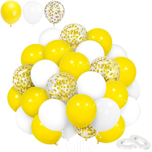 60 Stück 30,5 cm gelb-weiße Luftballons Set, dicke Latex-Party-Luftballons, matt-gelb-weiße Ballons, Konfetti-Ballons, Helium-Ballons für Babyparty, Jahrestag, Zeremonie, Geburtstag, von COSORO