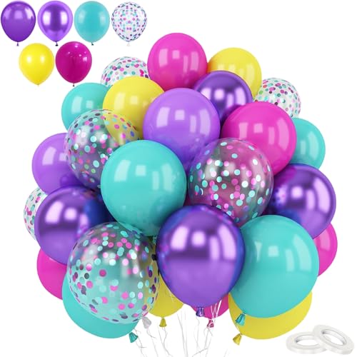 60 Stück 30,5 cm große Meerjungfrauen-Ballon-Set, dicke Latex-Luftballons, Meerjungfrauen-Party-Luftballons, grün-gelb-metallisch-violett, Konfetti-Ballons für Babyparty, Mädchen, Geburtstag, von COSORO