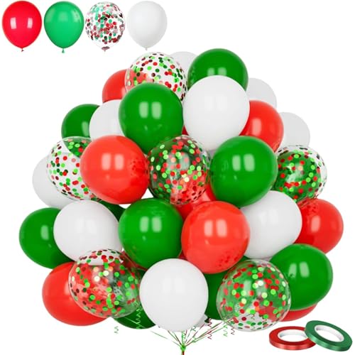 60 Stück 30,5 cm rot-grüne Weihnachtsballons-Set, dicke Latex-Luftballons für Weihnachten, Party, Party, Dekoration, matt rot / weiß von COSORO