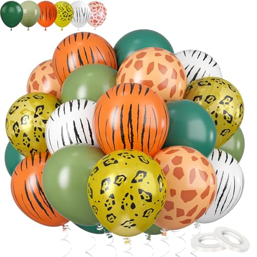 Dschungel-Ballon-Set, 30,5 cm, dickes Latex, Tierdruck, Dschungel-Safari-Ballons, salbeigrün, Helium-Ballons für Kinder, Jungen, Geburtstag, Dschungel-Safari-Themenparty, Zubehör, Dekorationen, 60 von COSORO