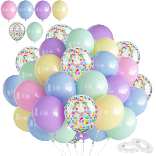 Macaron-Ballon-Set, 30,5 cm, dicke Latex-Party-Luftballons, Pastellrosa, Blau, Grün, Lila, Ballons, Konfetti-Ballons für Babyparty, Hochzeitstag, Verlobung, Mädchen, Geburtstagsparty-Dekorationen, 60 von COSORO