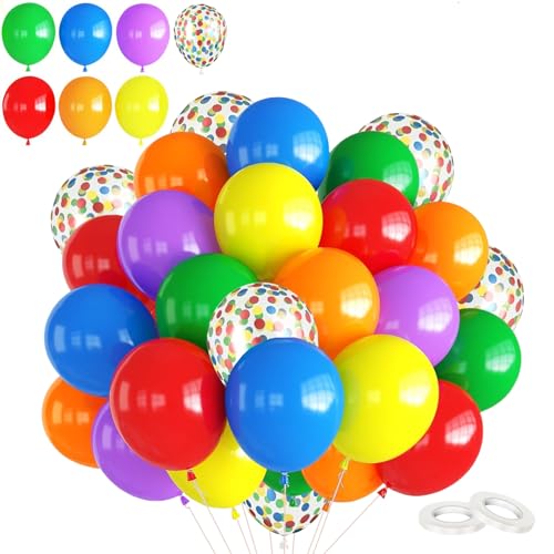 Regenbogen-Ballon-Set, 30,5 cm, dickes Latex-Partyballon, Rot, Orange, Gelb, Grün, Blau, Lila, Regenbogen-Konfetti-Ballon, Helium-Ballons für Kindergeburtstag, Videospiel, Regenbogen-Party-Dekoration, von COSORO