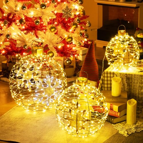 COSTWAY 3er Set LED Dekokugel, LED Kugeln zum Hinhängen & Hinstellen, Leuchtkugel, Deko Kugeln, Weihnachtsdeko, Weihnachtsbeleuchtung für innen und außen, Kugelleuchten für Weihnachten von COSTWAY