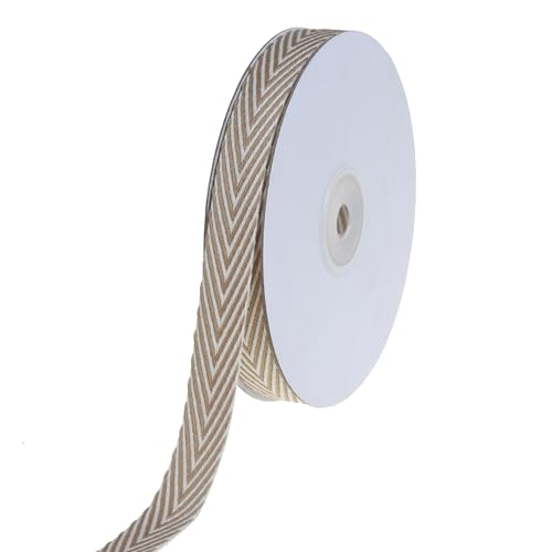 COTOWIN Weiches Baumwollband mit Fischgrätenmuster, 1,6 cm x 9,1 m, Beige von COTOWIN