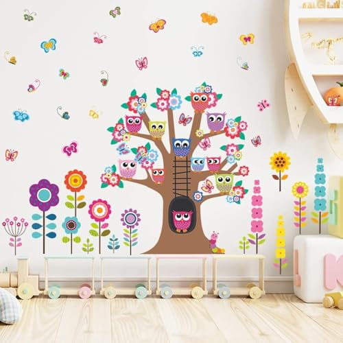 COVPAW® Wandtattoo Wandaufkleber Eule Baum Urwald Blumen Schmetterling Wandsticker Wandbild Bilder Wohnzimmer Schlafzimmer Deco Kind Jungen Kinderzimmer Babyzimmer von COVPAW