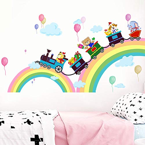 COVPAW® Wandtattoo Wandaufkleber Tiere in Zug Eisenbahn Regenbogen Baby Wandsticker Wandbild Bilder Babyzimmer Schlafzimmer Spielraum Deco Kind Jungen Mädchen (B) von COVPAW