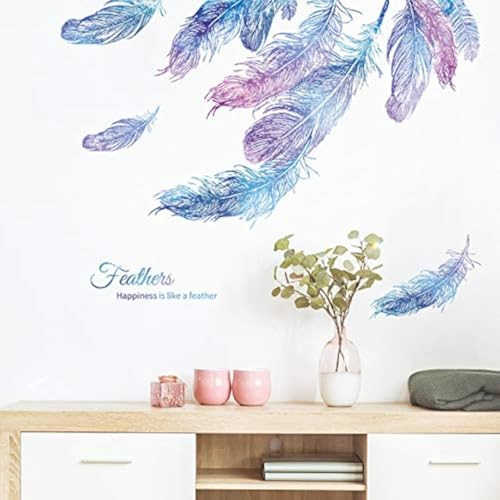 COVPAW® Wandtattoo Wandaufkleber XXL Feder Blau Lila Wandsticker Wandbild Bilder Wohnzimmer Schlafzimmer Deco von COVPAW