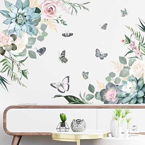 COVPAW® Wandtattoo Wandaufkleber XXL Kamelie Lotus Blau Rosa Grün Blumen Wandsticker Wandbild Bilder Wohnzimmer Schlafzimmer Deco von COVPAW