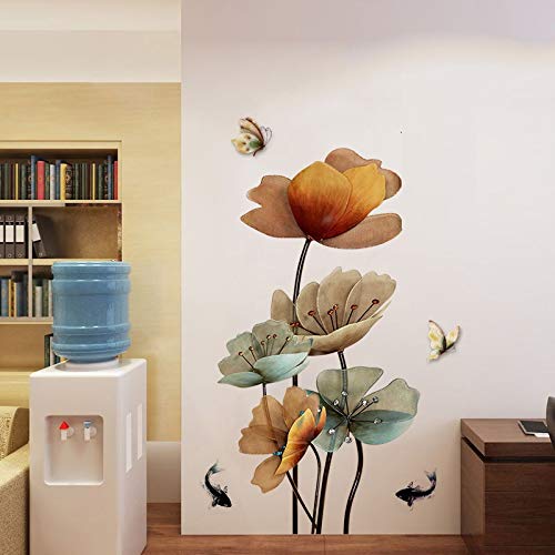 COVPAW® Wandtattoo Wandaufkleber XXL Lotus Blumen Wandsticker Wandbild Bilder Wohnzimmer Schlafzimmer Deco (Lotus03) von COVPAW