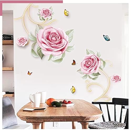 COVPAW® Wandtattoo Wandaufkleber XXL Rosen Rosa Blumen Wandsticker Wandbild Bilder Wohnzimmer Schlafzimmer Deco von COVPAW