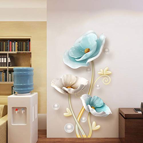 COVPAW® Wandtattoo Wandaufkleber XXL Tulip Blau Blumen Wandsticker Wandbild Bilder Wohnzimmer Schlafzimmer Deco von COVPAW