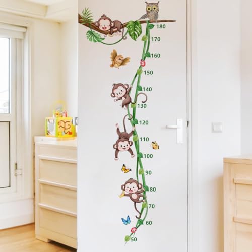 COVPAW Wandaufkleber Kids Messlatte Affen Wandtattoo Kinderzimmer Reben Ast Schaukel Eule Wachstum Diagramm Wandtattoo Babyzimmer Mess Baum Ranke Baum Vogel Wandsticker Körpergrösse Messen von COVPAW