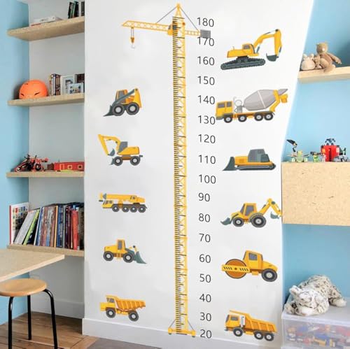 COVPAW Wandaufkleber Kids Messlatte Wandtattoo Kinderzimmer LKW Baufahrzeug Ingenieurwesen Wachstum Diagramm Wandtattoo Mess Baum Wandsticker Körpergrösse Messen Wandsticker (Baufahrzeug) von COVPAW