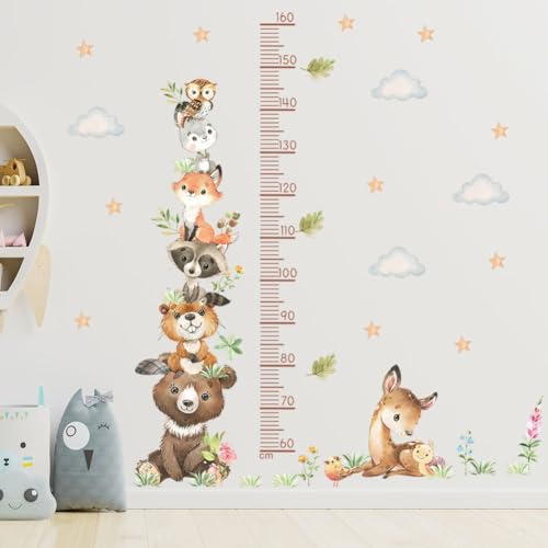 COVPAW Wandaufkleber Messlatte Tierturm Süss Wandtattoo Kinderzimmer Höhe Messen Bär Eule Hirsch Wachstum Diagramm Wandtattoo Mess Baum Wandsticker Körpergrösse Messen Wandsticker Kids von COVPAW