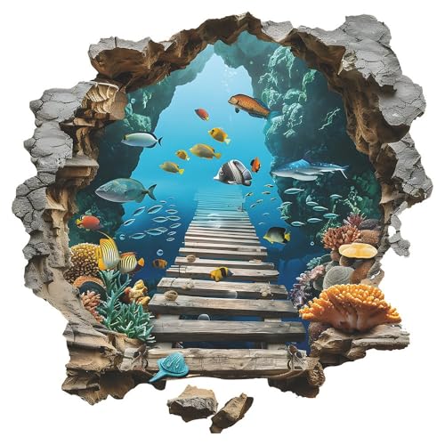 COVPAW Wandtattoo 3D Wandaufkleber Unterwasserwelt Bodenaufkleber Wandsticker Fisch Meer Aquarium Tropisches Fische Kinderzimmer Wohnzimmer Babyzimmer Schlafzimmer Wanddeko (Unterwasserwelt) von COVPAW