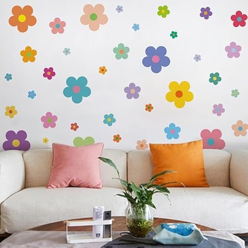 COVPAW Wandtattoo 63 Blumen Kinderzimmer Selbstklebend Wandaufkleber Mehrfarbig Wandsticker Kinderzimmer Babyzimmer Wohnzimmer Schlafzimmer Wanddeko (63 Blumen) von COVPAW