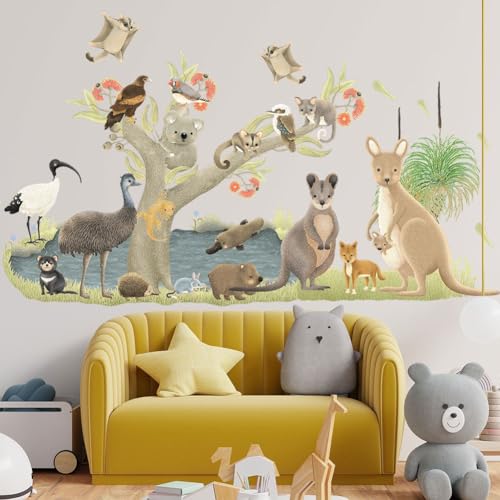 COVPAW Wandtattoo Australische Tiere Baum Dschungel Wandaufkleber Zoologischer Garten Wandsticker Känguru Koala Entenmaultier Kinderzimmer Babyzimmer Schlafzimmer Wanddeko (Australische Tiere) von COVPAW