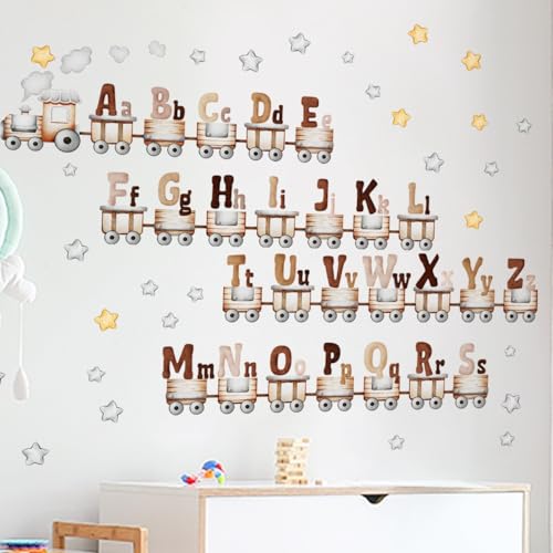 COVPAW Wandtattoo Buchstaben Zug Sterne Wandaufkleber Kinderzimmer Wandsticker Babyzimmer Kindergarten Schlafzimmer Wanddeko Geschenk für Baby Kinder Lernnen (BUCHSTABEN ZUG) von COVPAW