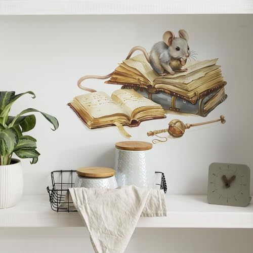 COVPAW Wandtattoo Maus Bücher lesen Wandaufkleber Kinderzimmer Wohnzimmer Kleine Mäuser Schlafzimmer Flur Küche Büro Wandsticker Wanddeko Babyzimmer (Maus Buch) von COVPAW