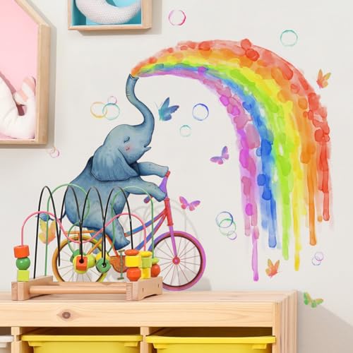 COVPAW Wandtattoo Regenbogen Elefant Wandaufkleber Kinderzimmer Fahrrad Schmetterlinge Wandsticker Babyzimmer Wanddeko für Jungezimmer Mädchenzimmer Kindergarten Geschenk Geburtstag Kindertag usw. von COVPAW