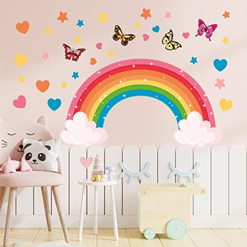 COVPAW Wandtattoo Regenbogen Wandaufkleber Kinderzimmer Schmetterlingen Herz Mädchen Junge Wandsticker Wanddeko für Mädchenzimmer Babyzimmer Kindergarten von COVPAW