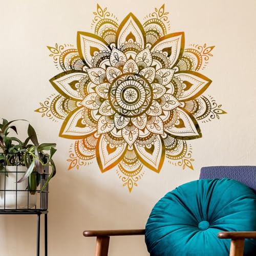 COVPAW Wandtattoo Wandaufkleber Mandala Gold Gelb Wohnzimmer Schlafzimmer Wandsticker Wandbild Boho Style Flur Yoga Wanddeko (Mandala A) von COVPAW