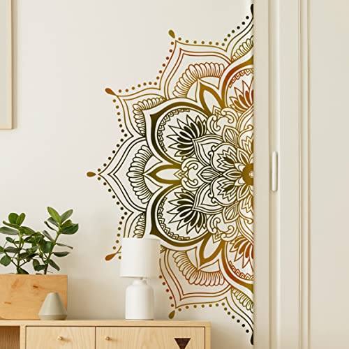 COVPAW Wandtattoo Wandaufkleber Mandala Gold Gelb Wohnzimmer Schlafzimmer Wandsticker Wandbild Boho Style Flur Yoga Wanddeko (Mandala B) von COVPAW