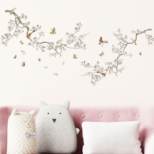 COVPAW Wandtattoo Wohnzimmer Pfirsichblüten Vögel auf Ast Blumen Wandaufkleber Kinderzimmer Blüten Äste Rosa Wandsticker Schlafzimmer Babyzimmer Küche Büro Wanddeko (Pfirsichblüte4) von COVPAW