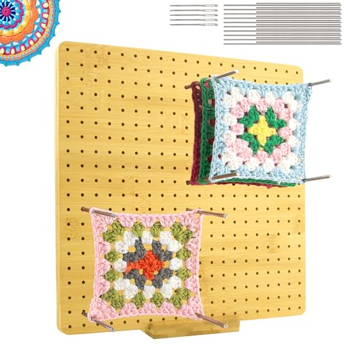 COWVTUJ Sperrbrett Für Granny Square, Handcrafted Wooden Blocking Board, Und Häkelprojekte Sperrbrett Häkeln Holz, Crochet Blockierbretter Full Kit with 20 Edelstahl-Stabstiften Und 5 Nadeln(27,9cm) von COWVTUJ